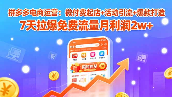 拼多多电商运营：微付费起店+活动引流+爆款打造 7天拉爆免费流量月利润2w+-jixi