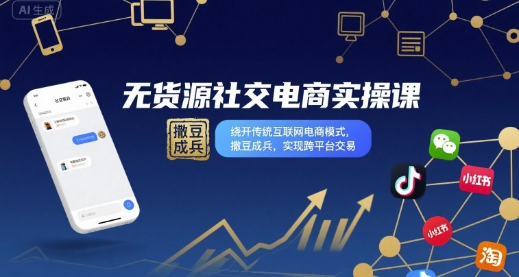 无货源社交电商实操课，绕开传统互联网电商模式，撒豆成兵，实现跨平台交易-jixi