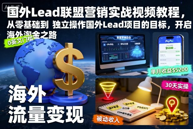 国外Lead联盟营销实战视频教程，从零基础到独立操作国外Lead项目的目标，开启海外淘金之路-jixi