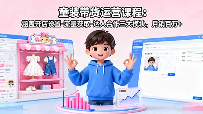 童装带货运营课程：涵盖开店设置-流量获取-达人合作三大模块，月销百万+-jixi