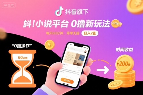 抖音旗下小说平台0撸新玩法，每天挂G60分钟，简单无脑，日入2张【揭秘】-jixi