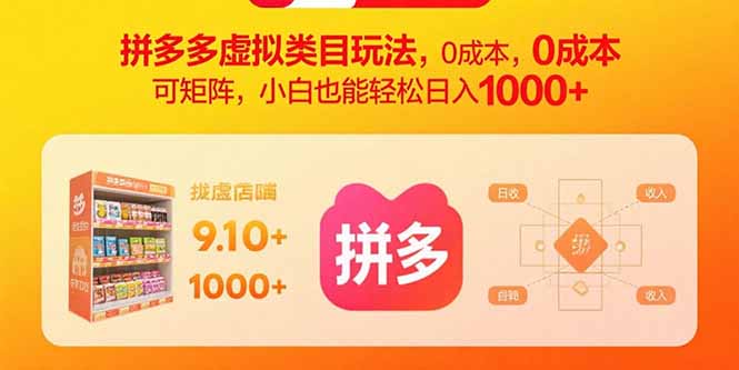拼多多虚拟类目玩法，0成本，可矩阵，小白也能轻松日入1000+-jixi