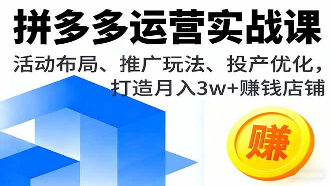 拼多多运营实战课，活动布局、推广玩法、投产优化，打造月入3w+赚钱店铺-jixi