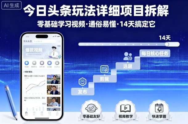 今日头条玩法详细项目拆解，零基础学习视频 通俗易懂 14天搞定它-jixi