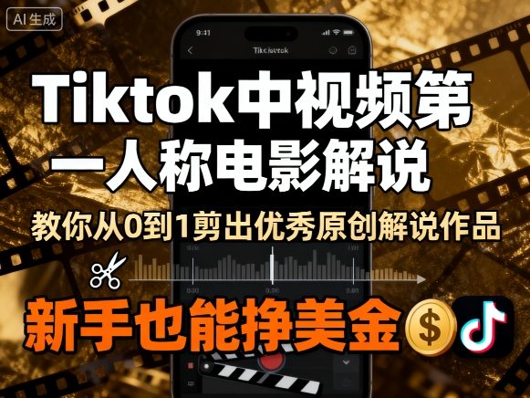 Tiktok中视频第一人称电影解说，教你从0到1剪出一个优秀的原创解说作品，新手也能挣美金-jixi