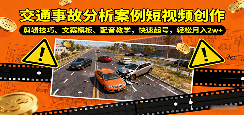 交通事故分析案例短视频创作，剪辑技巧、文案模板、配音教学，快速起号，轻松月入2w+-jixi