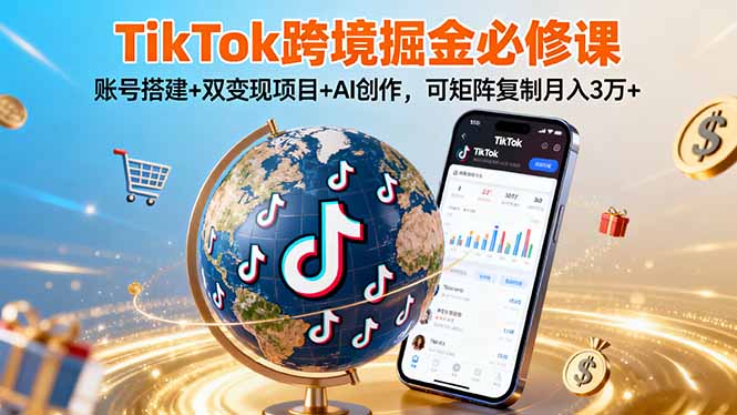 TikTo跨境掘金必修课，账号搭建+双变现项目+AI创作，可矩阵复制月入3万+-jixi