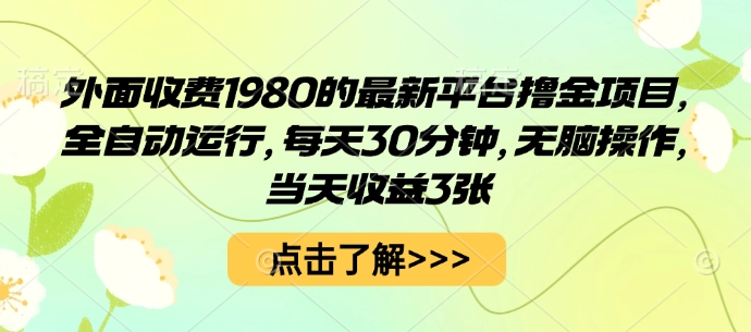 外面收费1980的最新平台撸金项目，全自动运行，每天30分钟，无脑操作，当天收益3张【揭秘】-jixi