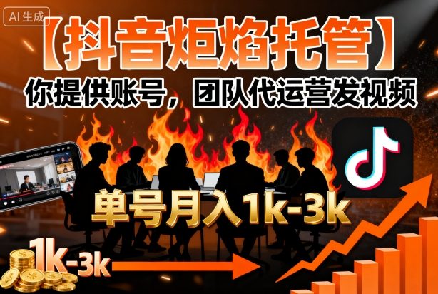 【抖音炬焰托管】你提供账号，团队代运营发视频，单号月入1k+【揭秘】-jixi