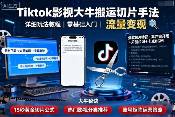 Tiktok影视大牛搬运切片手法，详细玩法教程-jixi