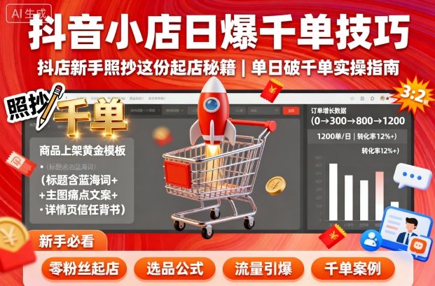 抖音小店日爆千单技巧，抖店新手照抄这份起店秘籍，单日破千单-jixi