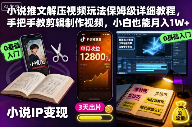 小说推文解压视频玩法保姆级详细教程，手把手教剪辑制作视频，小白也能月入1W+-jixi