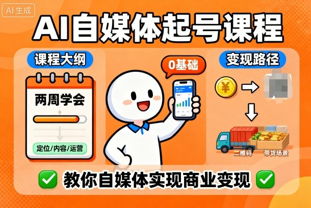 AI自媒体起号课程，0基础小白两周学会，教你自媒体实现商业变现-jixi