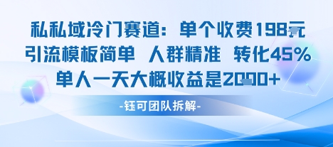 私域冷门赛道单个收费198米引流模板简单人群精准 45%的转化率单人一天大概收益多张-jixi