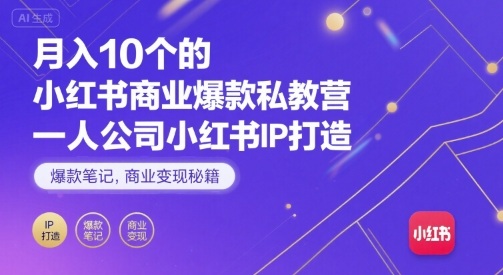 月入10个的小红书商业爆款私教营，一人公司小红书IP打造，爆款笔记，商业变现秘籍-jixi