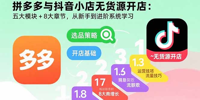 拼多多与抖音小店无货源开店：五大模块+8大章节，从新手到进阶系统学习-jixi
