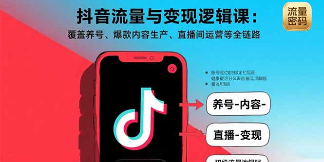 抖音流量与变现逻辑课：覆盖养号、爆款内容生产、直播间运营等全链路-jixi
