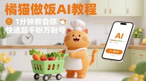 有趣的橘猫买菜做饭视频，用AI一键搞定，1分钟教会你，快速起千粉万粉号-jixi