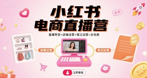 小红书电商直播营，直播带货+店铺运营+笔记运营=全电商-jixi