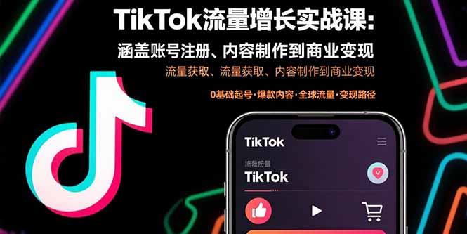 TikTok流量增长实战课：涵盖账号注册、流量获取、内容制作到商业变现-jixi