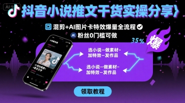 抖音小说推文干货实操分享，混剪+AI图片卡特效爆量全流程，0粉丝0门槛可做-jixi