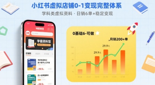 小红书虚拟店铺0-1变现完整体系：卖学科类虚拟资料，一天6张+，很稳定【已完结】-jixi