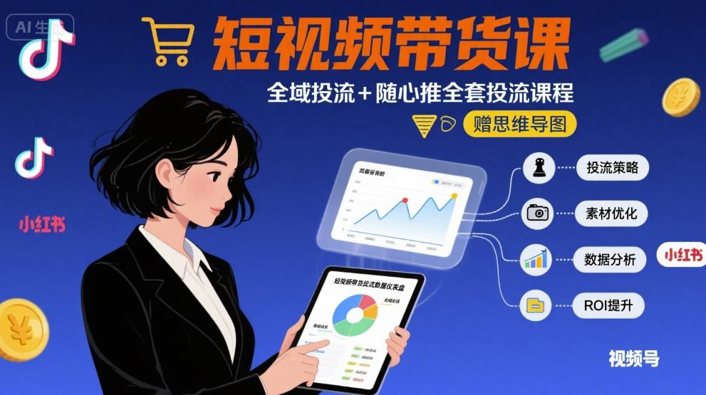 最新短视频带货课，全域投流+随心推全套投流课程+思维导图-jixi