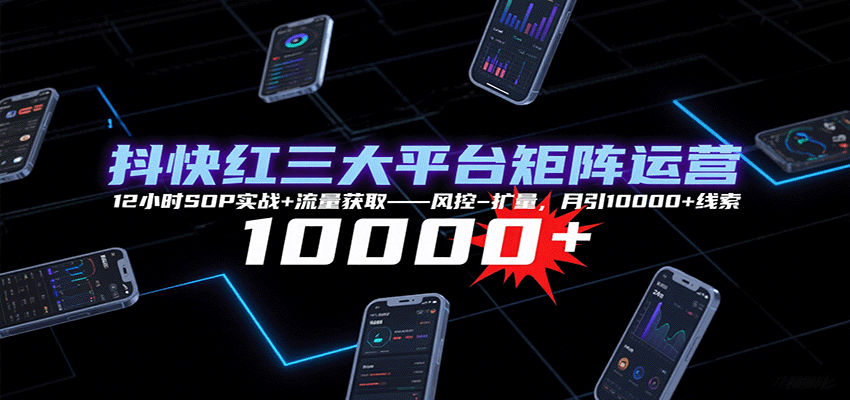 抖快红三大平台矩阵运营，12小时SOP实战+流量获取-风控-扩量，月引10000+线索-jixi