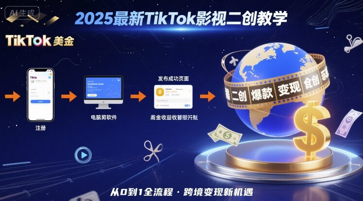 2025年最新TikTok影视二创教学，从注册到发布撸美金全流程，跨境变现新机遇-jixi