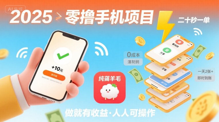2025年零撸手机项目，二十秒一单，纯薅羊毛 一天2张+做就有-jixi
