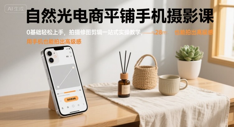 自然光电商平铺手机摄影课，0基础轻松上手，拍摄修图剪辑一站式实操教学，用手机也能拍出高级感-jixi