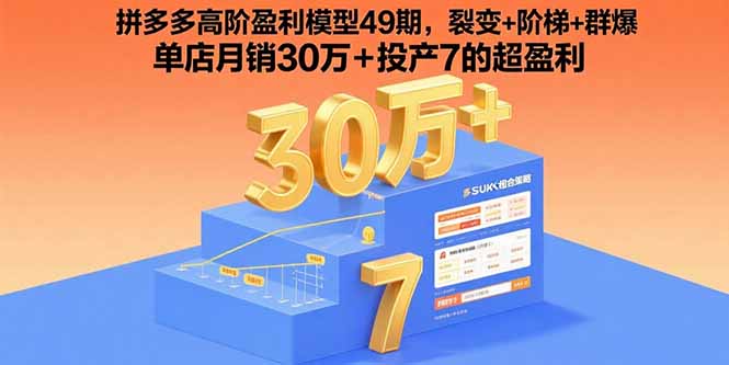 拼多多高阶盈利模型49期，裂变+阶梯+群爆  单店月销30万+投产7的超盈利-jixi