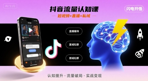 抖音流量认知课，短视频+直播+私域，认知提升，闪电开悟-jixi