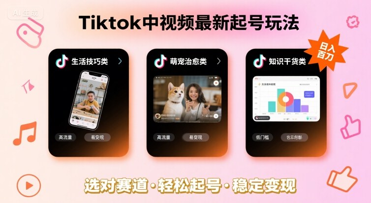 Tiktok中视频最新起号玩法，想要日入百刀，做好这几个赛道就可以了-jixi