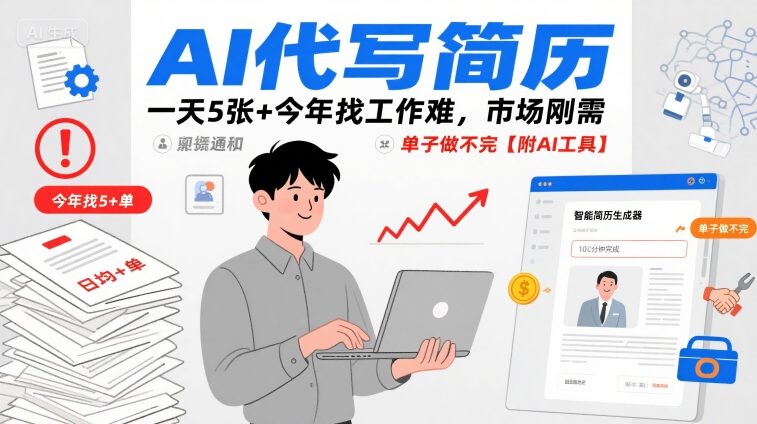 AI代写简历，一天5张+今年找工作难，市场刚需，单子做不完【附AI工具】-jixi