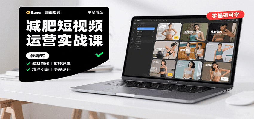 减肥短视频运营实战课：含素材制作、剪映教学，讲精准引流、变现设计与内容模板技巧-jixi