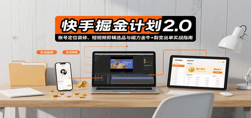 快手掘金计划2.0，账号定位装修、短视频剪辑选品与磁力金牛+裂变出单实战指南-jixi