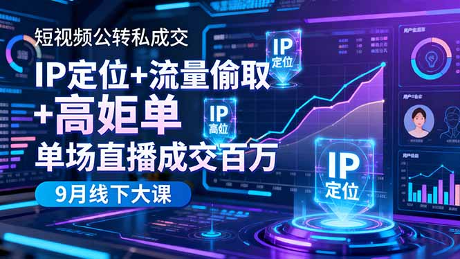短视频公转私成交9月线下大课，IP定位+流量偷取+高客单，单场直播成交百万-jixi