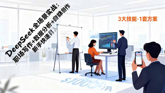 DeepSeek全场景实战：职场写作+数据分析+自媒体创作，新手快速月入过万-jixi