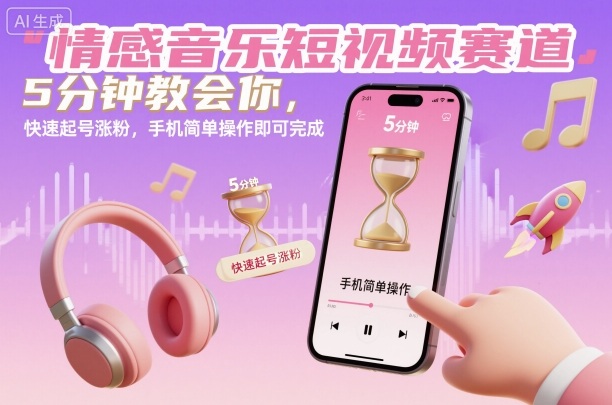 情感音乐短视频赛道，5分钟教会你，快速起号涨粉，手机简单操作即可完成-jixi