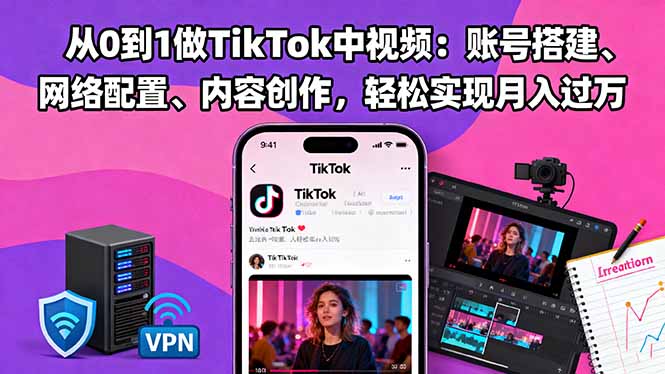 从0到1做TikTok中视频：账号搭建、网络配置、内容创作，轻松实现月入过万-jixi