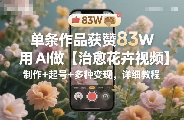 单条作品获赞83W，用AI做【治愈花卉视频】，制作+起号+多种变现，详细教程-jixi