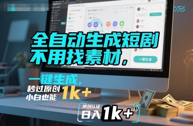 全自动生成短剧，不用找素材，不用剪辑，一键生成，秒过原创，小白也能轻松日入1k+【揭秘】-jixi