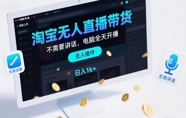 淘宝无人直播带货，不需要出镜，不需要讲话，电脑全天开播，轻松上手，日入1k+【揭秘】-jixi