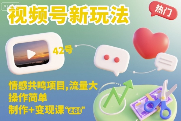 视频号新玩法，情感共鸣项目，流量大，操作简单，制作+变现课-jixi
