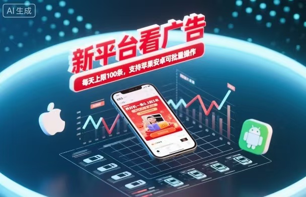 新台看广告，养好机一条5毛到5块，单机日入30到100，支持苹果安卓，可批量操作。-jixi