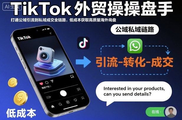 TikTok外贸操盘手，打通公域引流到私域成交全链路，低成本获取高质量海外询盘-jixi