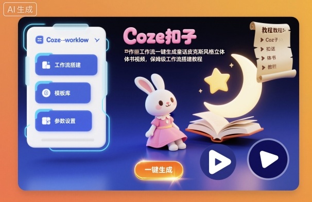 Coze扣子工作流一键生成童话皮克斯风格立体书视频，保姆级工作流搭建教程-jixi