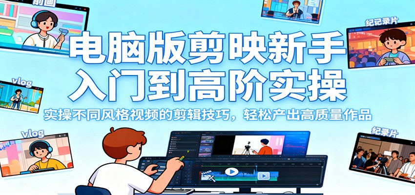 电脑版剪映新手入门到高阶实操，实操不同风格视频的剪辑技巧，轻松产出高质量作品-jixi