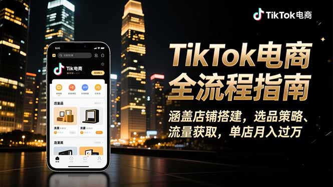 TikTok电商全流程指南，涵盖店铺搭建、选品策略、流量获取，单店月入过万-jixi